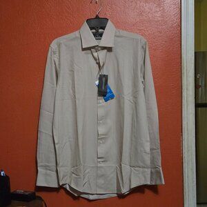 Report Collection Men’s Beige Herringbone Dress Shirt 15 32/33 Modern Fit